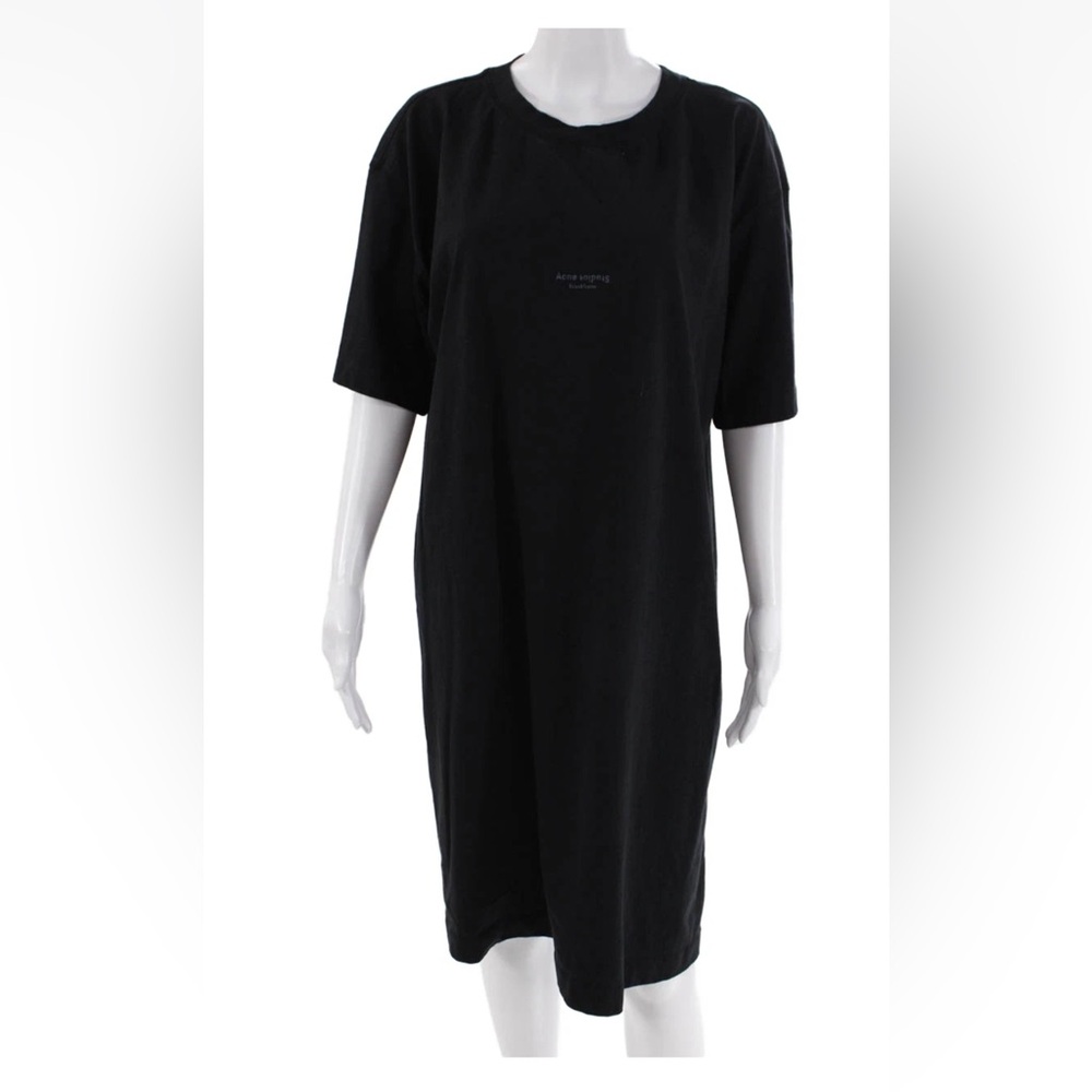 ACNE Studios Womens Short Sleeve Crew Neck Logo Shirt Dress Black Large
